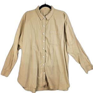 American Eagle Go Big Oversized Lightweight Button-Up Shirt Tan Women's Size M
